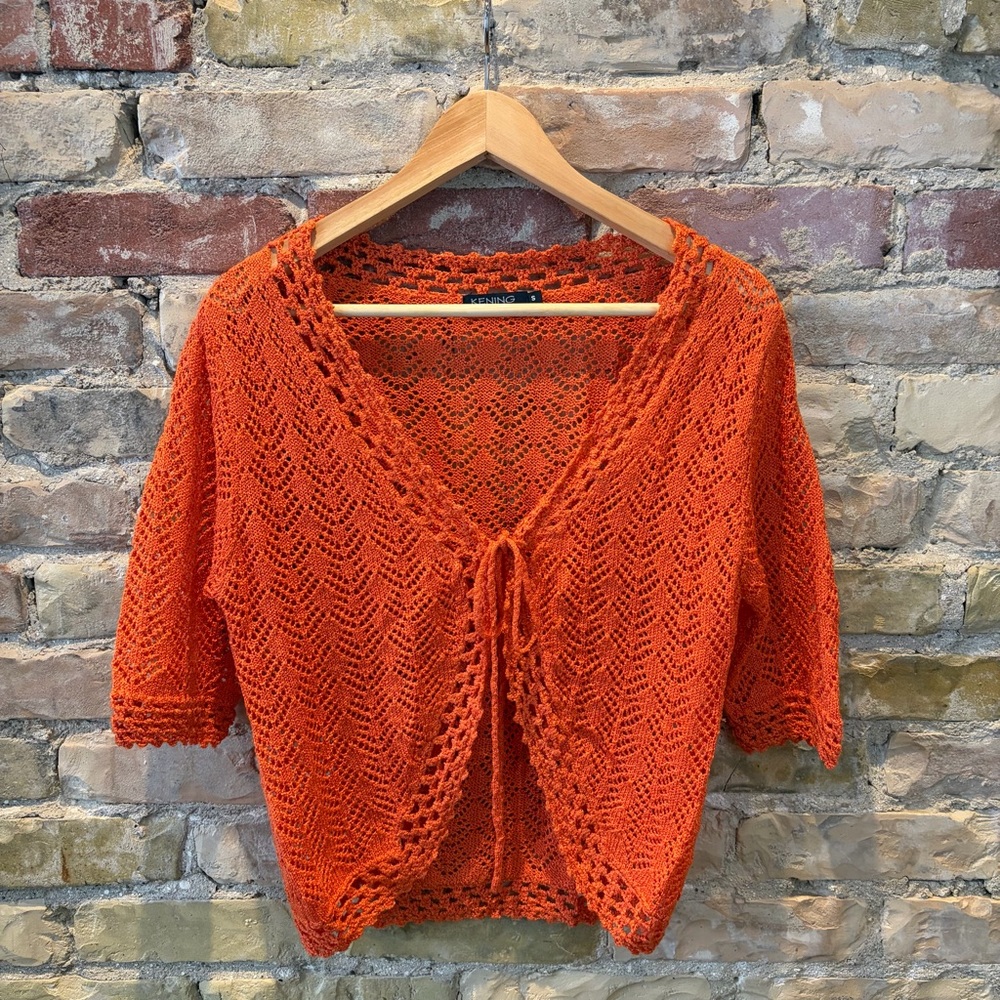 Orange Crochet Tie-Front top